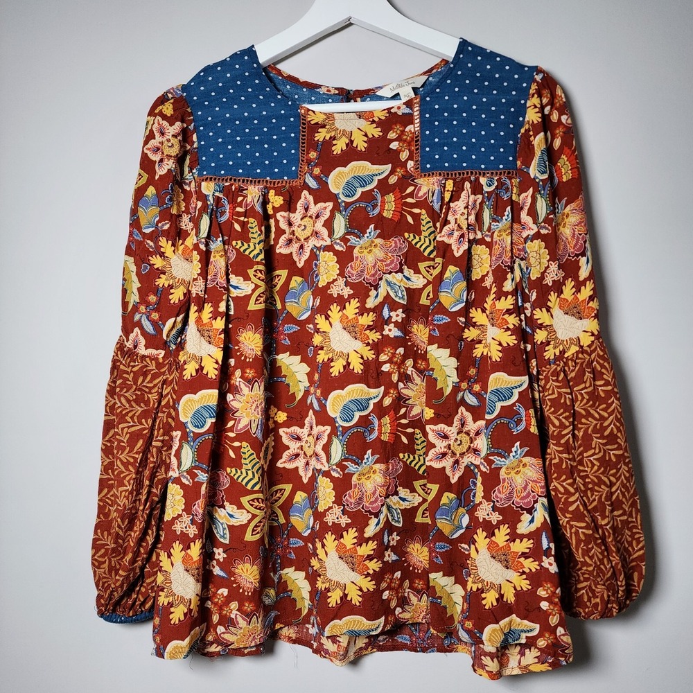MATILDA JANE Shirt Womens Medium Garden Mums Print Paisley BOHO Top Hippie